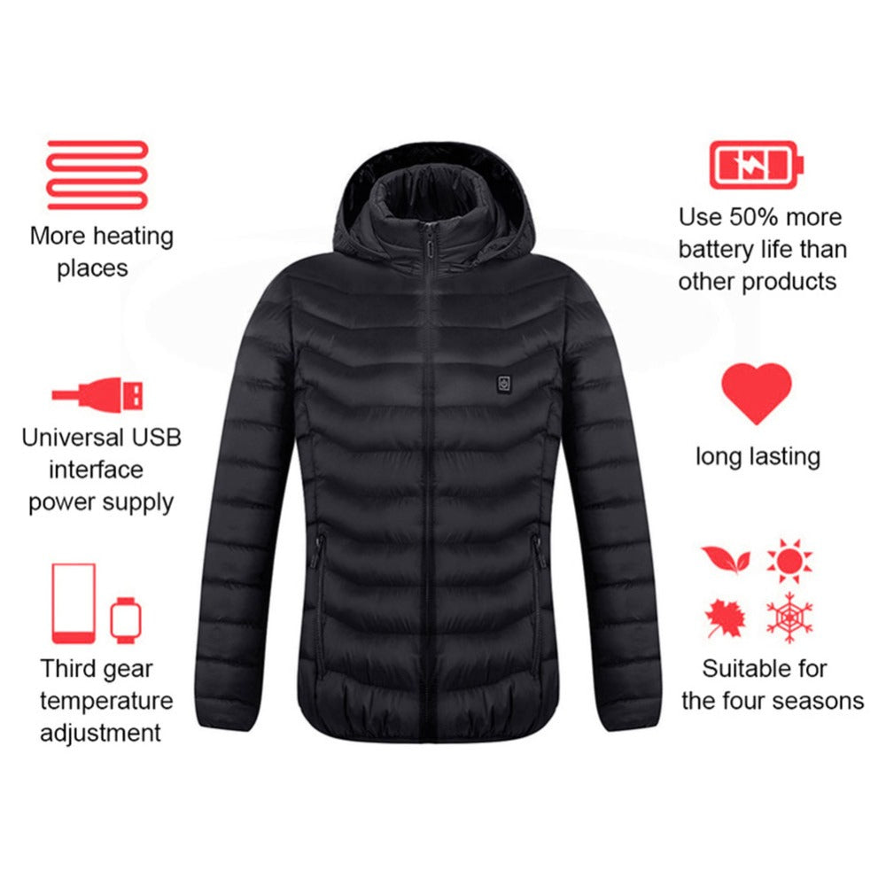 New Heated Jacket Coat USB Electric Jacket Cotton Coat Heater Thermal Clothing Heating Vest Men&